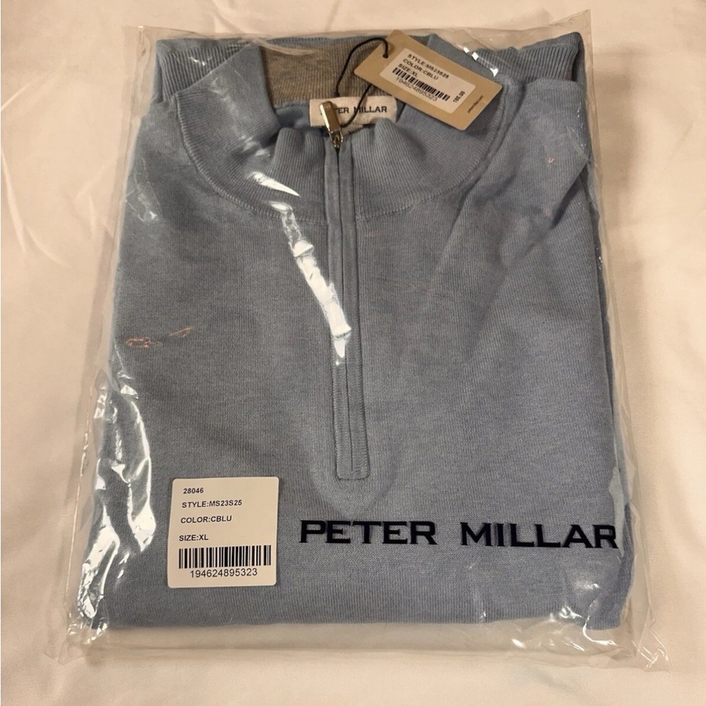 Peter Millar Crown Comfort 1/4 Zip Pullover Mens XL Light Blue Sweater
NWT